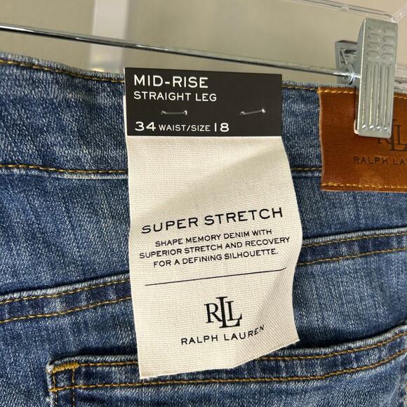 Lauren Ralph Lauren NWT Mid rise Straight leg stretch ocean blue jeans size 18 - Picture 3 of 8